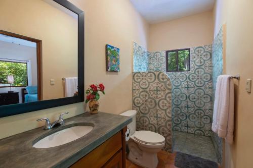 托拉Zen Casita near Playa Colorado!的一间带水槽、卫生间和镜子的浴室
