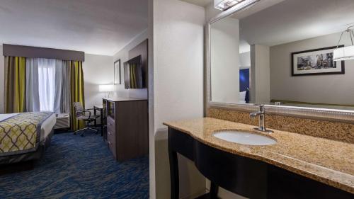 阿尔科Best Western Knoxville Airport / Alcoa, TN的酒店客房设有带水槽的浴室和一张床