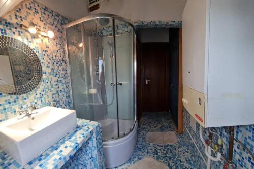基什孔弗莱吉哈佐Stepin的一间带水槽和淋浴的浴室