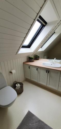 格林斯泰兹Jyllandsgade B&B的一间带卫生间和水槽的浴室
