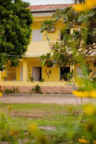 科曼达图巴岛Pousada Pau Brasil的树上可以看到黄色的房子