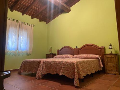 本迪亚Casa Rural Las Huertas de Buendia的一间卧室设有一张床和两个窗户。