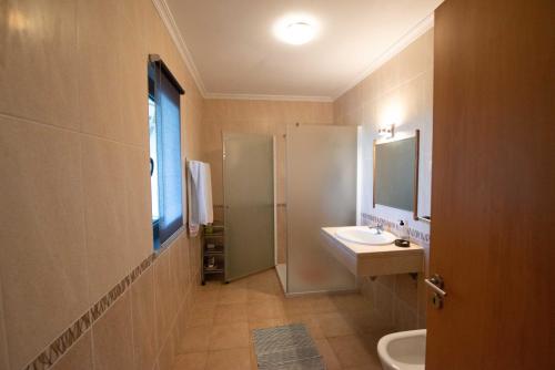 奥利维拉多霍斯比托Casa dos Cabecinhos的一间带水槽、卫生间和镜子的浴室