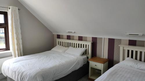 伊尼希尔岛Lios Éinne House Accommodation的一间卧室设有两张床和窗户。