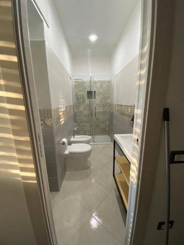 皮肖塔La casa del Maestro的白色的浴室设有卫生间和水槽。