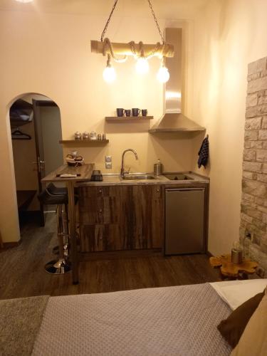 雅典Lux Studio 1的厨房配有水槽和台面
