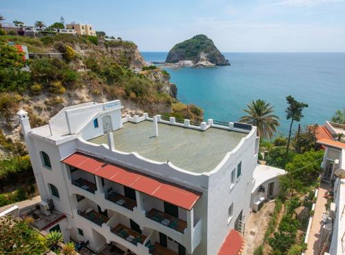 伊斯基亚Villa Bina Sea Hotel的享有俯瞰大海的建筑的空中景致