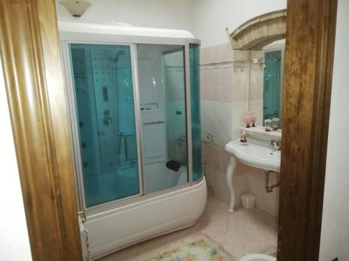 罗西尼亚诺马里蒂莫Confortevole locale的带淋浴和盥洗盆的浴室