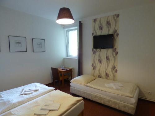 布拉格斯夫诺斯坦酒店的酒店客房设有两张床和电视。