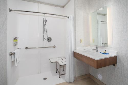 格伦代尔Holiday Inn Express & Suites Phoenix Glendale Dist, an IHG Hotel的白色的浴室设有水槽和淋浴。