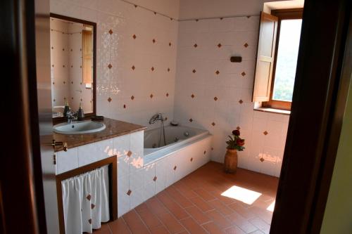 维贾内洛Il Castello dei Principi Sanseverino的带浴缸、水槽和浴缸的浴室