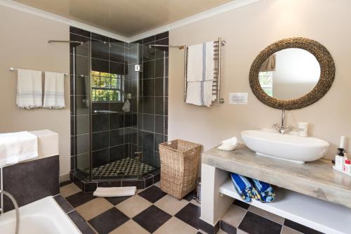 普利登堡湾考纳维酒店的带淋浴、盥洗盆和镜子的浴室