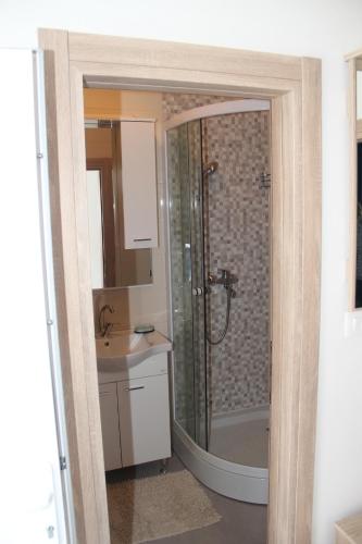 利夫诺Apartman ANA Livno - biker friendly的带淋浴和盥洗盆的浴室