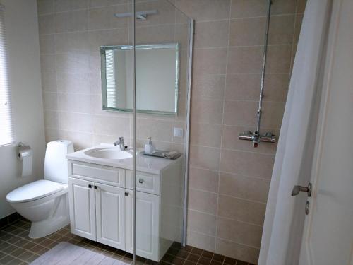 派尔努Rönne Majutus的浴室配有卫生间、盥洗盆和淋浴。