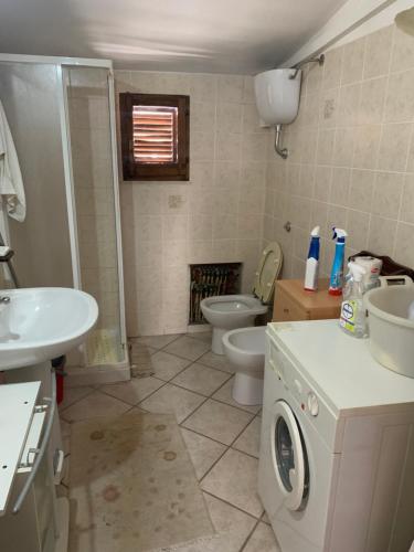 内比达Casa vacanze Nebida的浴室配有卫生间水槽和洗衣机。