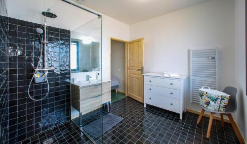 艾格-莫尔特MAS de COLOMINA Aigues-Mortes的带淋浴、盥洗盆和卫生间的浴室