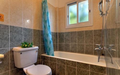 佩亚Peyia Villas Cyprus的一间带卫生间和浴缸的浴室以及窗户。