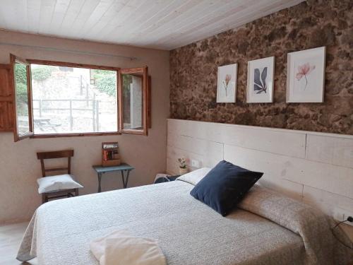 圣霍安-莱斯丰特斯Mas Violella allotjament rural的一间卧室设有一张床和一个窗口