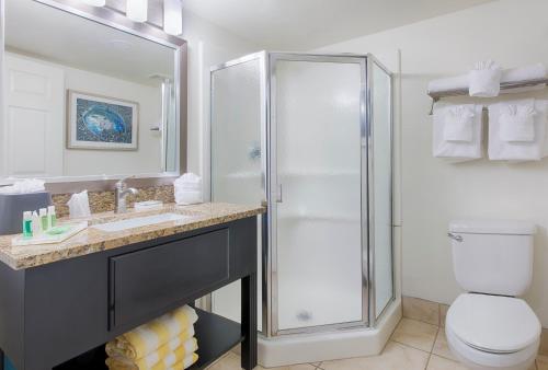 代托纳海滩戴托纳海滨度假酒店度的带淋浴、盥洗盆和卫生间的浴室