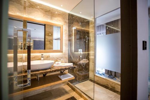 弗尔尼亚奇卡矿泉镇A Hoteli - Hotel Park的一间带水槽和淋浴的浴室