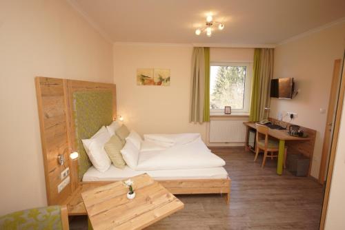 格拉茨德尔马里恩霍夫贾尼酒店的配有一张床和一张书桌的酒店客房