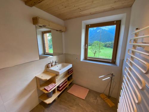 Eben am AchenseeHaidacherhof的一间带水槽和窗户的浴室