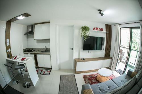 彼得罗波利斯Apartamento Completo e moderno na Serra em Itaipava的带沙发的客厅和厨房