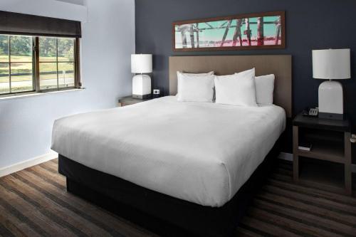 惠帕尼惠帕尼帕西帕尼Hyatt House酒店的一张位于酒店客房的大床,设有两个窗户