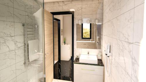 罗戈兹尼察VILLA JANE INN的白色的浴室设有水槽和镜子