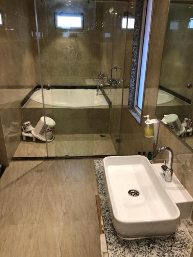 阿尔瓦尔DESI THATH RESORT的一间带水槽和淋浴的浴室