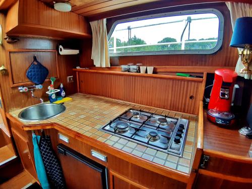 阿姆斯特丹Motor Yacht Amstelle的小厨房配有炉灶和水槽