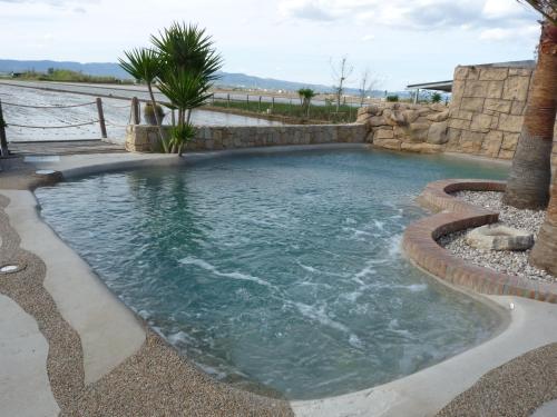代尔特布雷玛西亚提奈特酒店的一个带spa和棕榈树的游泳池