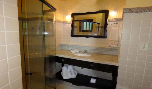阿拉亚尔达茹达普瑞维里吉普拉亚德查尔梅望厦宾馆的浴室配有盥洗盆和带镜子的淋浴