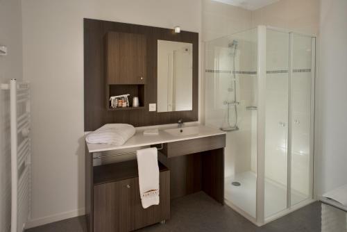 帕尔特奈多米蒂城堡公寓式酒店的一间带水槽和淋浴的浴室