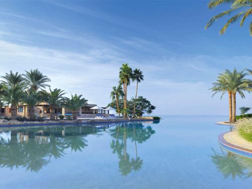 索瓦马死海瑞享Spa度假酒店的一座棕榈树和海洋游泳池