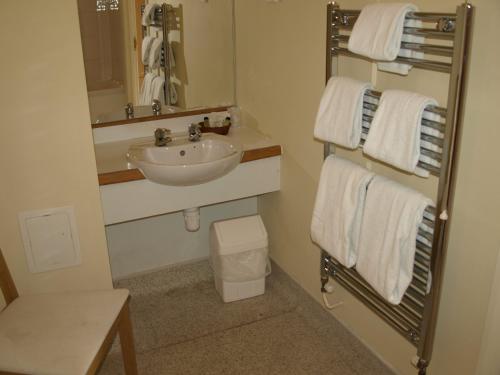 彼索普斯托福愉快酿酒者自由宾馆的浴室配有盥洗盆、镜子和毛巾