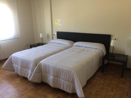 欧德鲁佐阿维尼达旅馆的一间卧室配有两张带白色床单的床