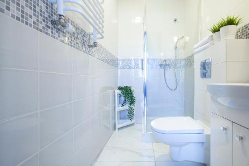 格但斯克RJ Hostel Chrobrego 79的白色的浴室设有卫生间和水槽。