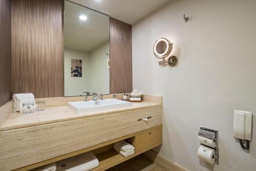墨西哥城格拉瑞亚瑞福玛广场酒店的一间带水槽和大镜子的浴室