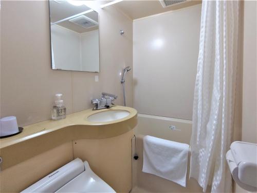 大分大分一区酒店的一间带水槽、卫生间和镜子的浴室