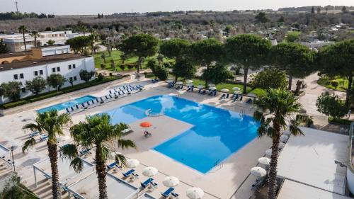 米内尔维诺迪莱切Dolmen Sport Resort的享有棕榈树大型游泳池的顶部景致
