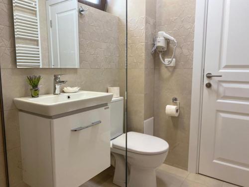 康斯坦察VILA MRV的一间带卫生间、水槽和镜子的浴室