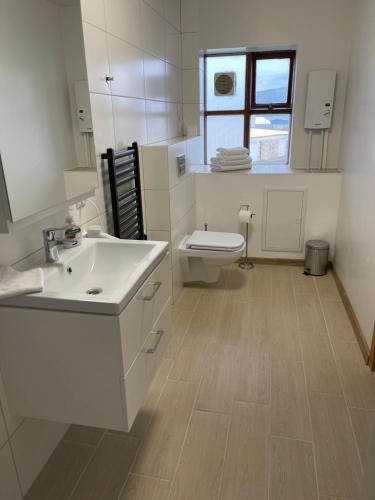 格仑达积图Helgrindur Guesthouse的浴室配有白色水槽和卫生间。
