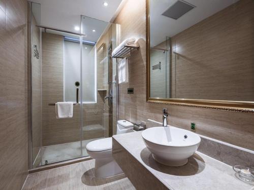 常州维也纳酒店江苏常州市青枫公园店的一间带水槽、卫生间和淋浴的浴室