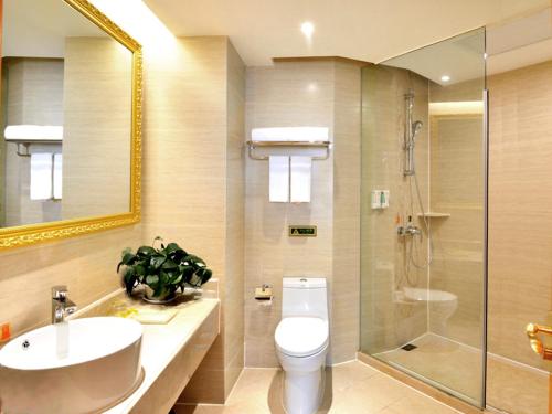 合肥维也纳酒店合肥长江东路店的浴室配有卫生间、盥洗盆和淋浴。