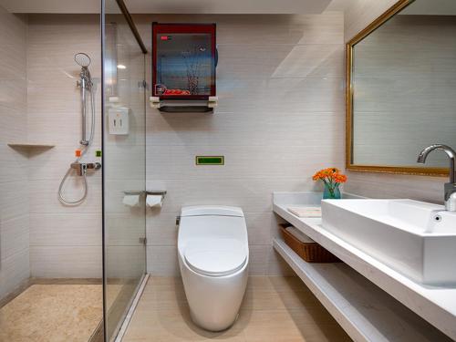 厦门维也纳3好酒店 (福建厦门机场厦鼓码头店)的浴室配有卫生间、盥洗盆和淋浴。