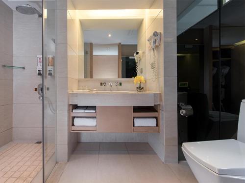 广州维也纳国际酒店广州火车南站店的一间带水槽和淋浴的浴室