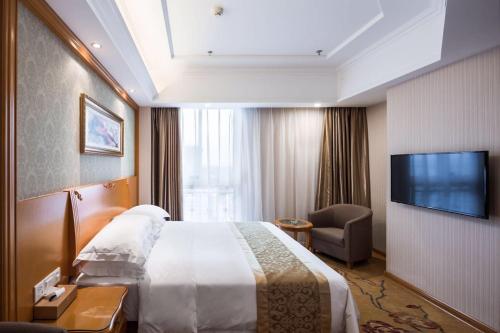常州维也纳酒店江苏常州市青枫公园店的配有一张床和一台平面电视的酒店客房