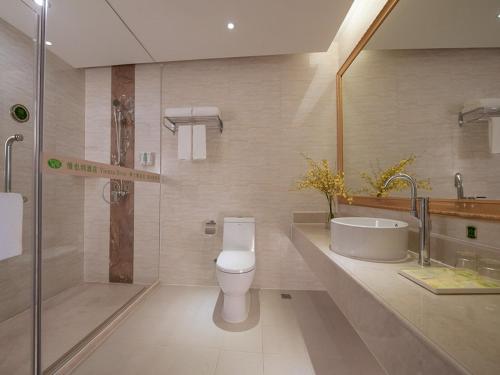 广州维也纳酒店广州广从五路店的浴室配有卫生间、盥洗盆和浴缸。