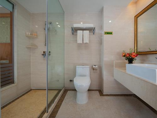 丽江维也纳国际店丽江玉雪大道店的浴室配有卫生间、淋浴和盥洗盆。